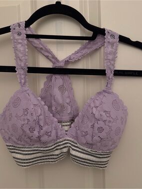 aerie Lavender Lace Bralette with Striped Underband